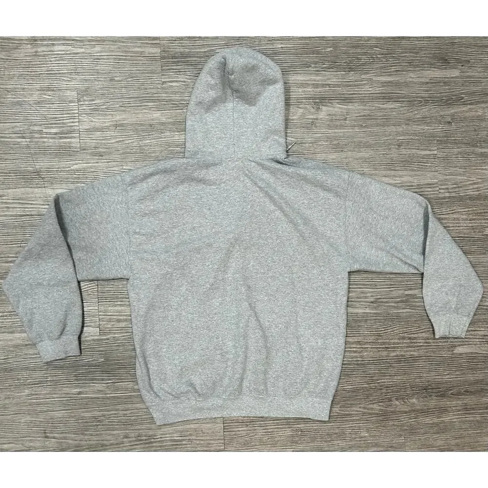 Gildan Heavy Blend Anime Hoodie Mens Large Gray Embroidered Graphic Sweatshirt